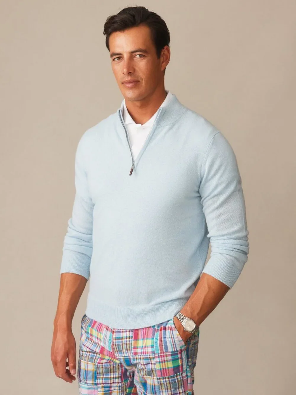 J McLaughlin Twain Cashmere 1/4 Zip - Icelandic Blue NEW